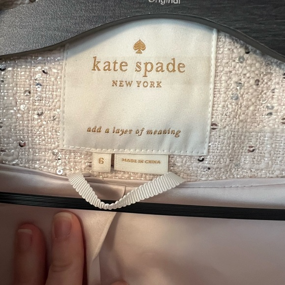 Kate Spade Tweed Blush Coat with Sequins and Bow Neck - Picture 7 of 11